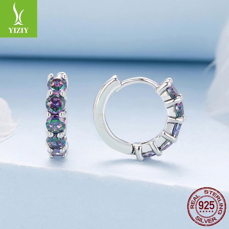 Shining Colorful Ear Buckles S925 Sterling Silver Noble And Elegant Temperament Earrings Earrings