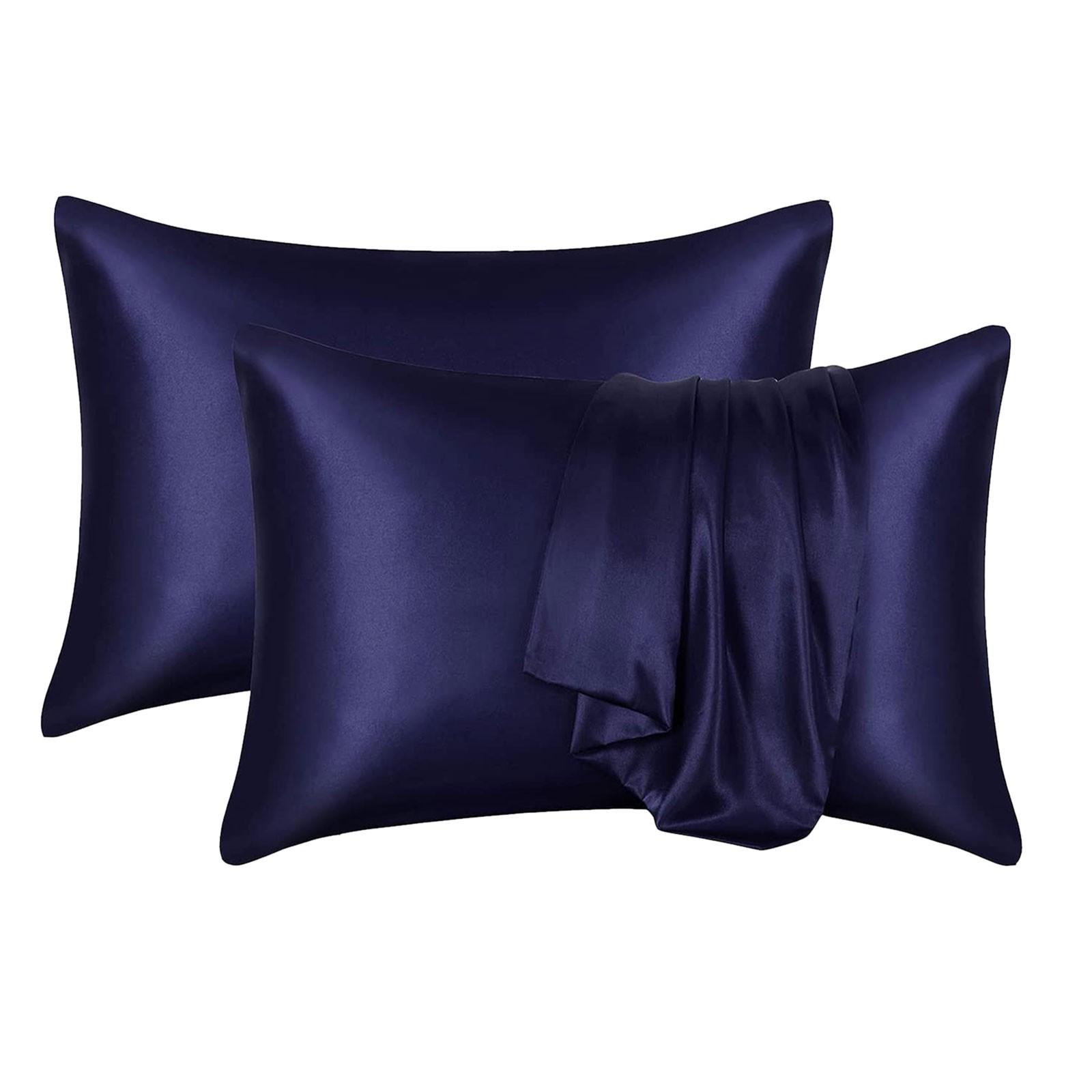 

Набор из 2 атласных наволочек - шелковистые наволочки для волос и кожи, наволочки с застежкой-конвертом, похожие на шелковые наволочки Q тёмно-синий
