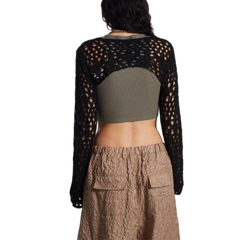 Soft Round Neck Shrug Pullover Y2K Knit Hollow Out Crop Top Women Crochet Crop Top Shopping