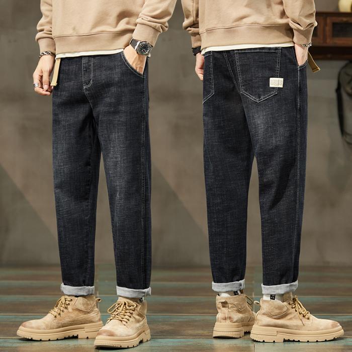 

2024 Новые мужские джинсы больших размеров, весенние, повседневные, модные, шаровары, свободные, базовый стиль, эластичные брюки, длинные брюки 34 чёрный