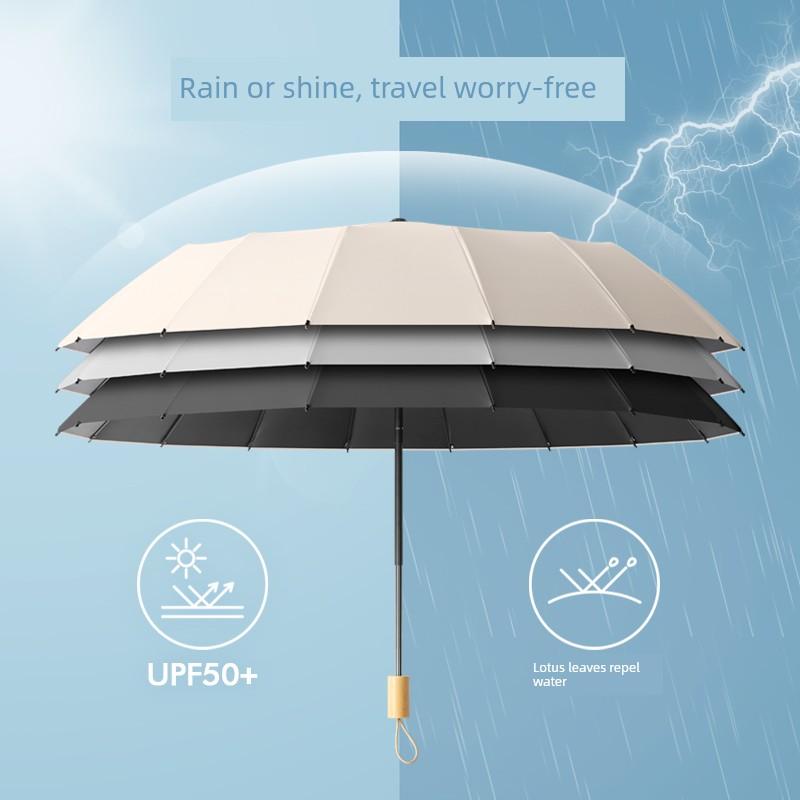 Large Umbrella for Men, Foldable Umbrella, Thickened Sun Umbrella, Student-Specific Sun Protection Umbrella, Black Rubber Reinforced Double-Person