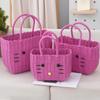 Cute Cat PVC Woven Bag Large Capacity Organizer Bath Shopping Basket Portable Baskets with Handles Beach Bag Vegetable Basket