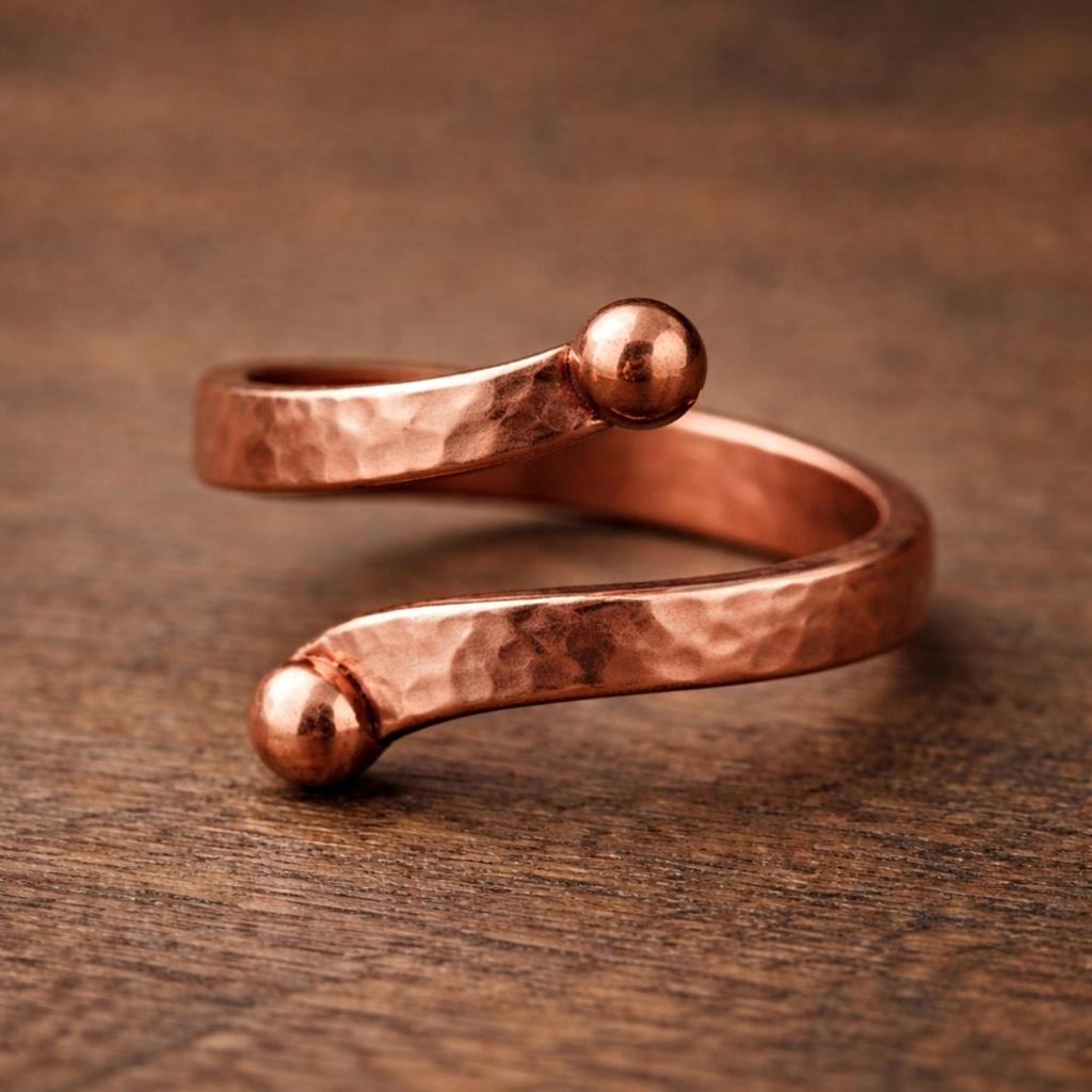 Pure Copper Hammered Open Ring – Adjustable Minimalist Copper Band, Handmade Copper Healing Jewelry