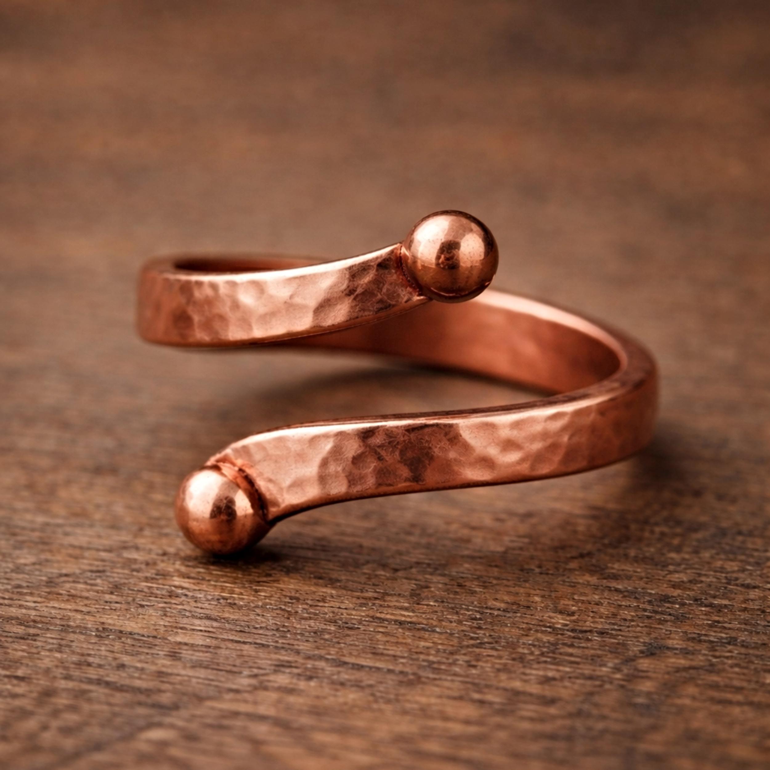 Pure Copper Hammered Open Ring – Adjustable Minimalist Copper Band, Handmade Copper Healing Jewelry 4 медный