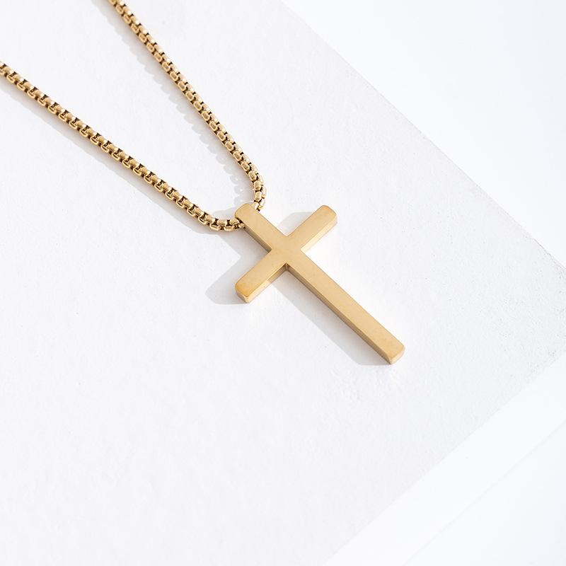 European and American Stainless Steel Cross Necklace Men's Long Pendant Personality Versatile Smooth Titanium Steel Necklace Cross