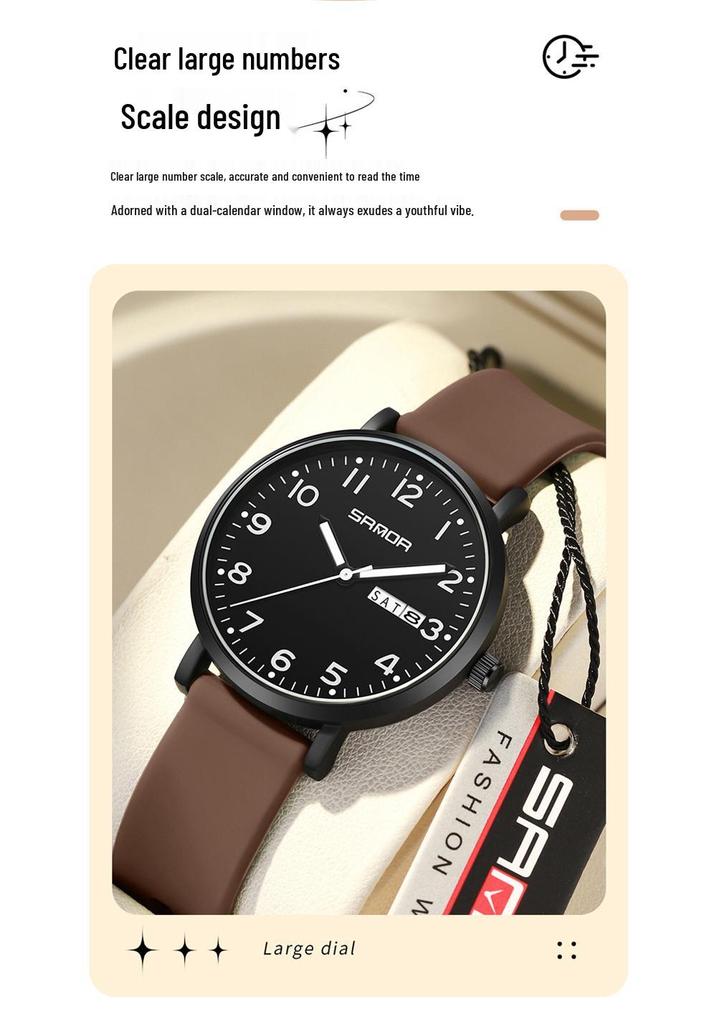 Sanda Quarzuhr Wasserdicht Leise Doppelkalender Unisex Uhr für Prüfung und Studium