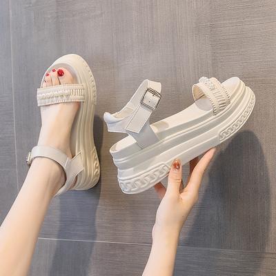 Sandals Women's Summer New 2025 Thick Sole Increase of 7 Cm Fashion Versatile Buckle Roman Muffin Shoes Trend