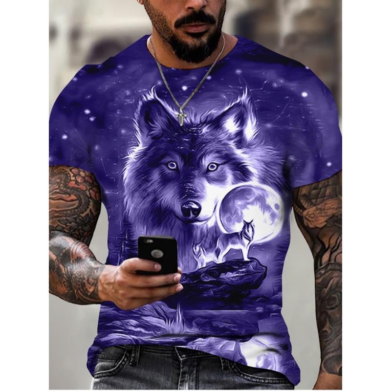 T-Shirt Man New Wolf 3D Printed Short Sleeve Summer Fashion Outdoor Street Style Design Tops Large Size Loose Men's T-Shirt