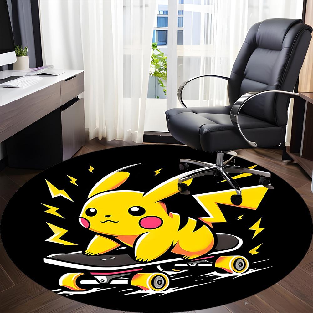 1pc Pikachu Skateboarding Office Round Area Rug, Under Office Chairs Bedroom Living Room Home Decor A1022263
