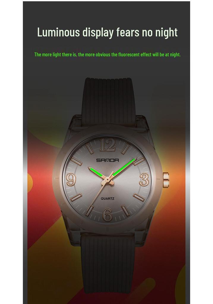 Sanda TEMU Hot-Selling Waterproof Quartz Luminous Student Watch with Thin Transparent Case for Children