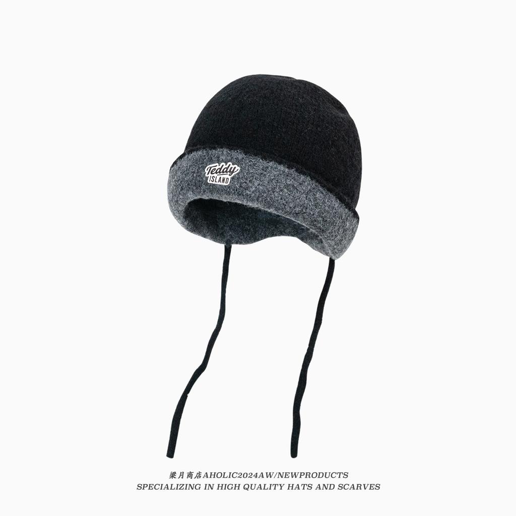 New Color-blocking Hats for Women Wearing Knitted Hats On Both Sides In Autumn and Winter Warm Wool Hats Versatile To Show Their Faces.