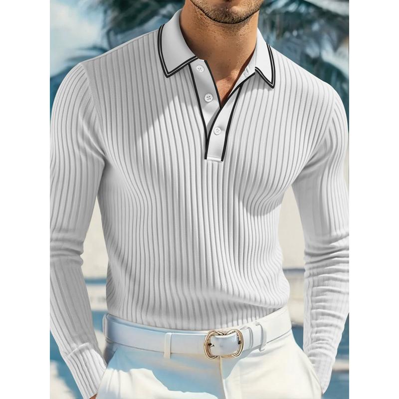 Men's Long Sleeve Polo Shirt Classic Button Placket Business Casual Golf Top for Spring Fall Wear