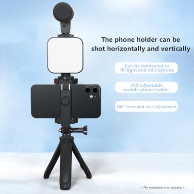 Smartphone Vlogging Kit Tripod Phone Holder + Microphone + Video Light + Clip + 3.5mm TRS To TRRS