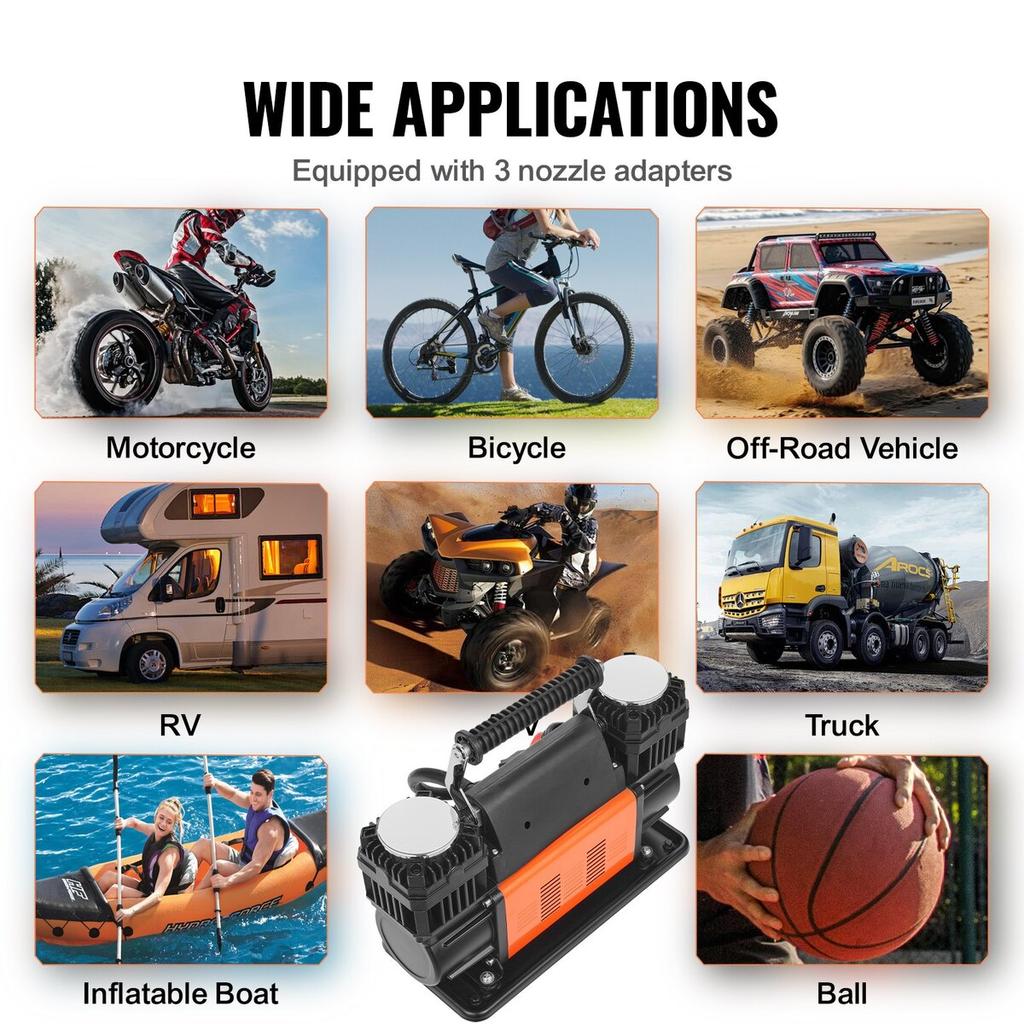 10,6CFM Přenosná hustilka pneumatik Dvouválcový kompresor 12V 150PSI