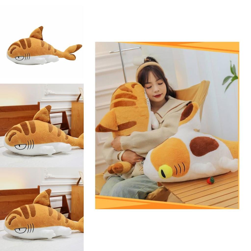Adorable Orange Shark Cat Plush Toy Fluffy Ocean Animal Long Pillow For Sleep