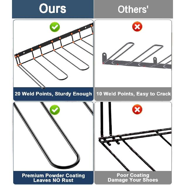 Boot Rack Wader Hanger Wall Mounted- (4 Pair) Sturdy Metal Boot Organizer, Tall Shoe Holder for Closet, Entryway, Indoor, Garage