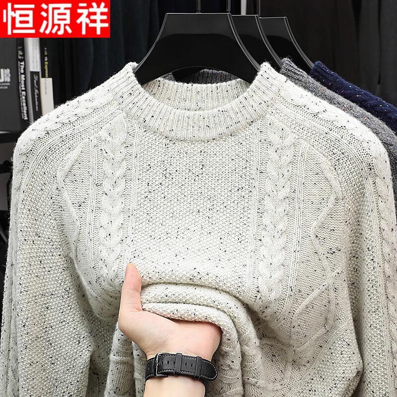 

Hengyuanxiang Men s Thickened 100% Wool Round Neck Sweater M