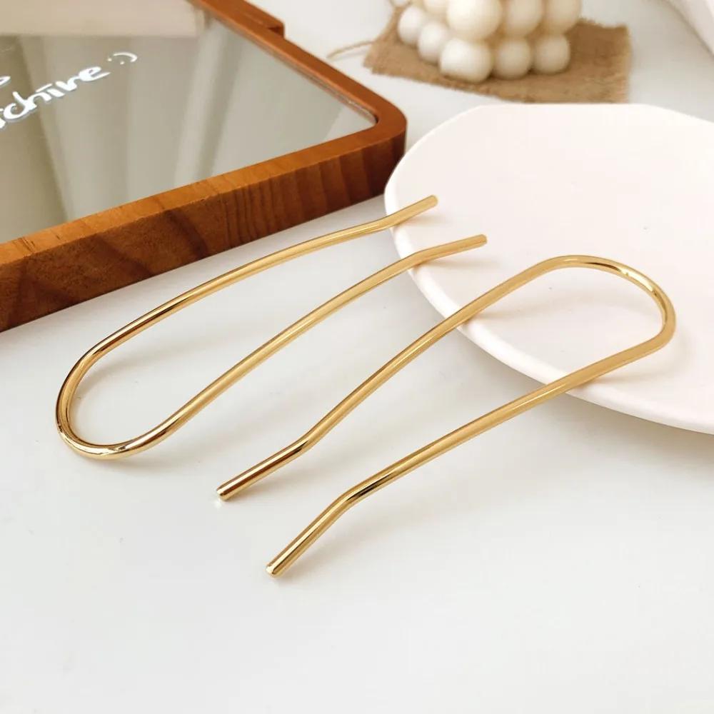 Simple Elegant U-Shaped Hairpin Gold Color French Hair Sticks Clips Long Thick Updo Bun Jewelry Accessories For Women Gift