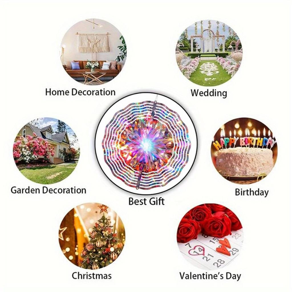 3D Quadrilateral Metal Wind Spinner | Multi-Color Reflective Design | No Battery Needed | Perfect for Mother's Dayment