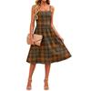 Women’s Plaid Print Casual Sleeveless Adjustable Strap Midi Dress with Pockets Relaxed Fit Square Neckline