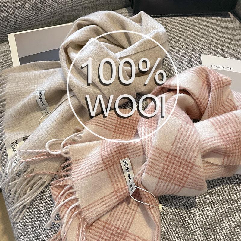 Luxury Winter 100% Wool Scarf Women Plaid Cashmere Handkerchief Warm Pashmina Female Shawl Wrap Soft Bufanda Scarves Stole