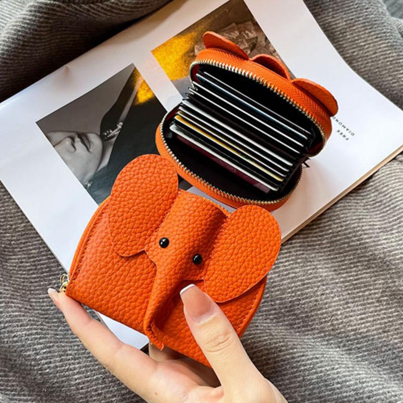 

2024 Держатели для карт со слоном для женщин, футляры для карт из натуральной кожи, сумки, брендовый дизайн, стильный кошелек для монет, чехол для водительских прав оранжевый