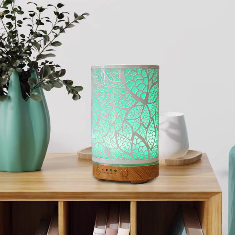 Decorative LED Night Light Timer Aroma Diffuser Hollow Leaves Ultrasonic Air Humidifier 7-color Atmosphere Lights for Bedroom
