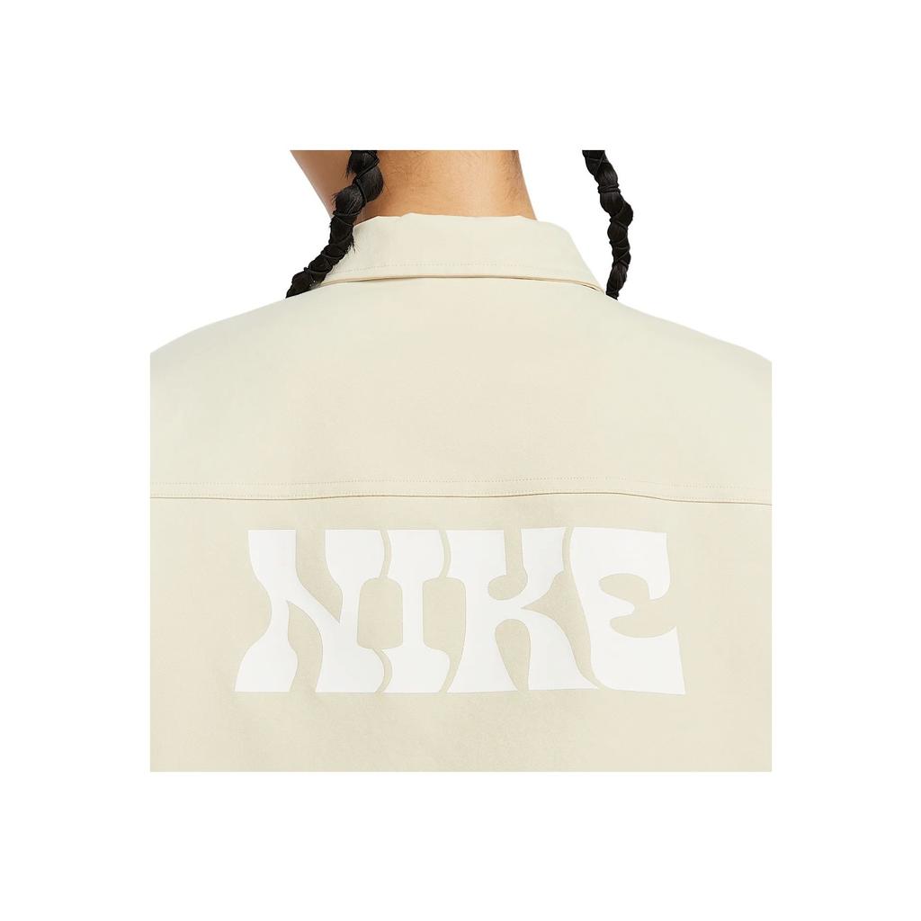 Nike Sportswear Logo Oversized Short Woven Long Sleeve Jacket Women Jackets Light-Khaki IF0614-229