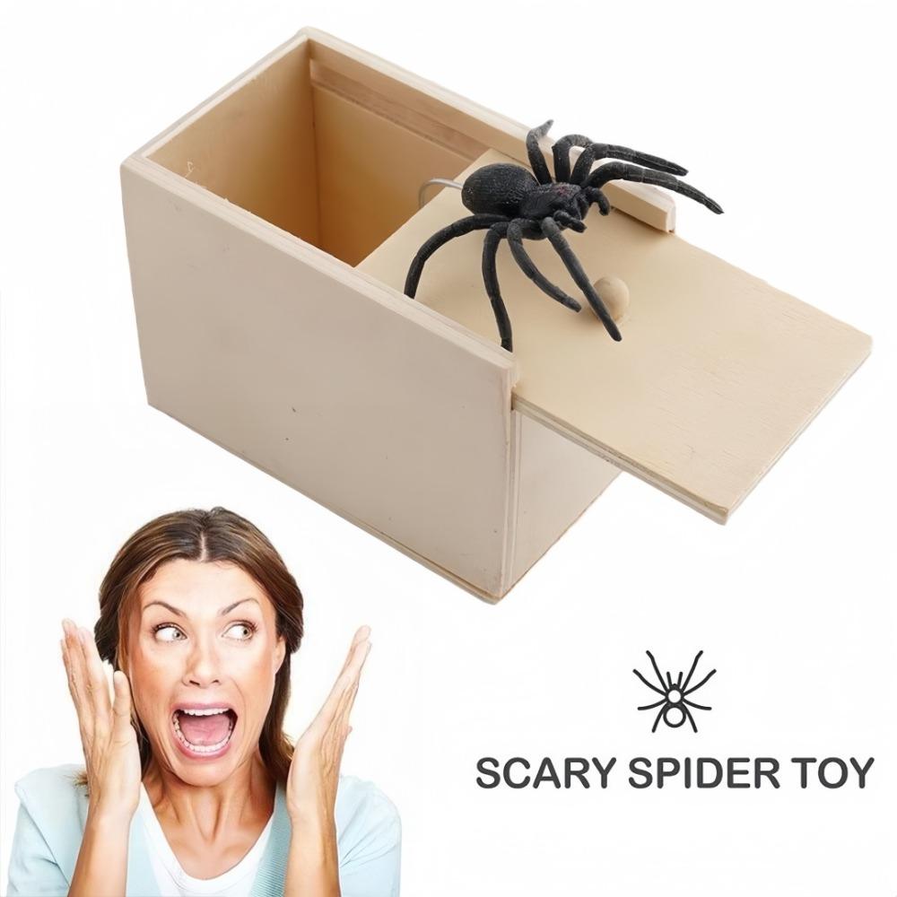 Rubber Spider Trick Box Handmade Wooden Box with Spiders Hidden Inside Suitable for Adults Children's Mischievous Adult Items