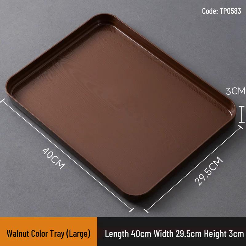 PP Wood Grain Plastic Serving Tray - Rectangular, Food Grade, Round Edges, Commercial Bread Plate.