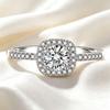 Women's S925 Sterling Silver Square Paved Cushion Shape Double Row Diamond Engagement Ring