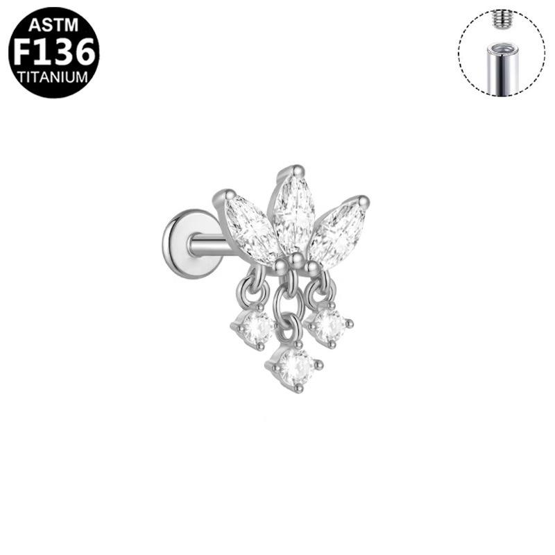High-End Titanium F136 Internal Thread Cartilage Stud Earring - European & American Trendy Fashion