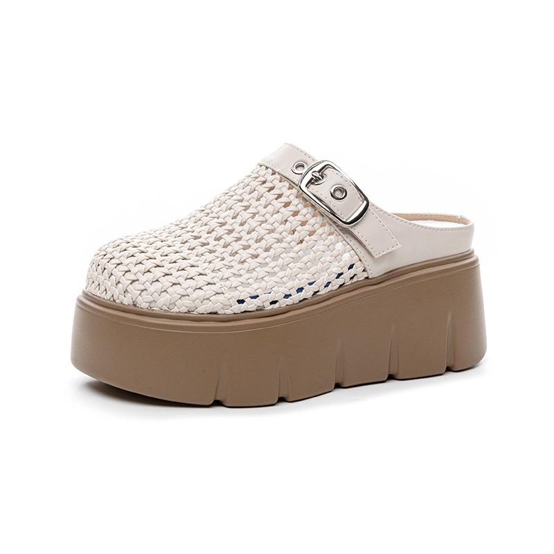 Trendy Versatile Thick-soled Bag Head Half Slippers Women's 2025 Summer New Hollow Soft-soled One-pedal Casual Cool Slippers