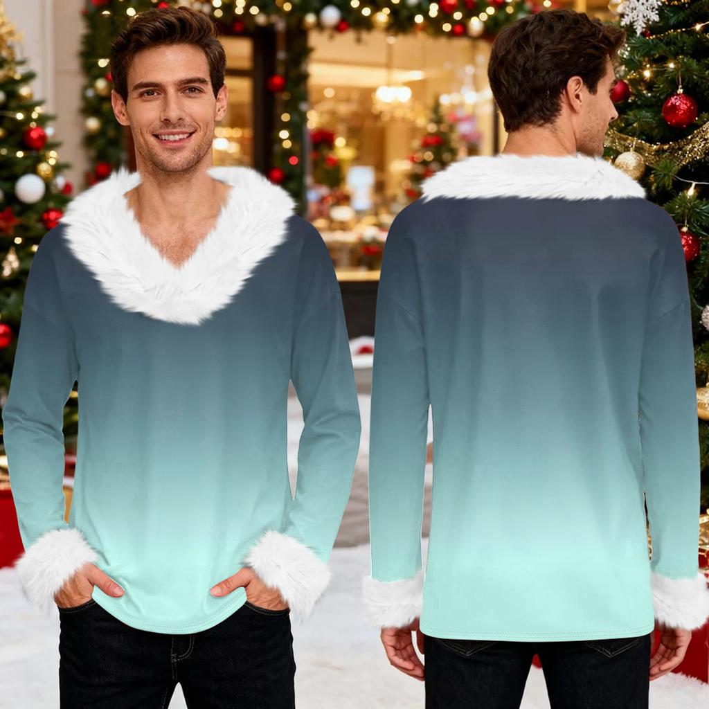 Men's Christmas Printed Fleece Lined Hoodie | Faux Trim Party Sweatshirt With Pocket | Plus Size Loose Fit Holiday Pullover