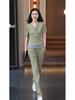 Women's Summer 2025 Fashion: Casual Short Sleeve Two-Piece Set with Wide Leg Pants