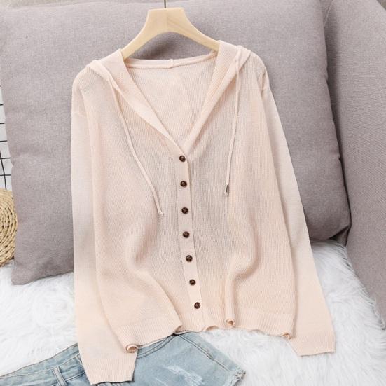 Women Tops Hooded Drawstring Long Sleeve Pure Color Casual Blouse Loose Fit Summer Thin Ice Silk Sun Protection Coat