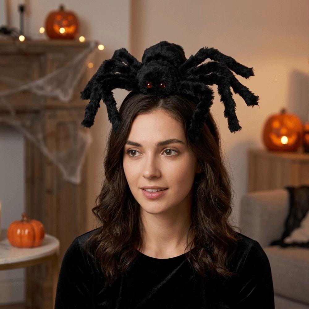 Realistic Plush Spider Headband Scary Style Giant Spider Hair Accessory Spooky Hair Hoop  Cosplay