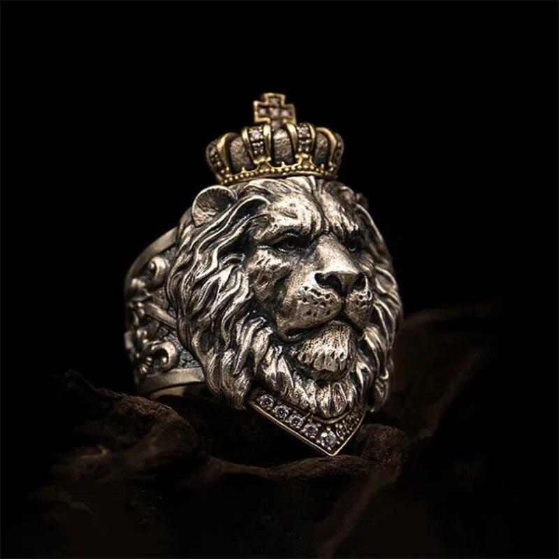 FDLK New Retro Style Cross Crown Lion Animal Ring Men's Domineering Gothic Punk Hip Hop Rock Accessories Gift Wholesale