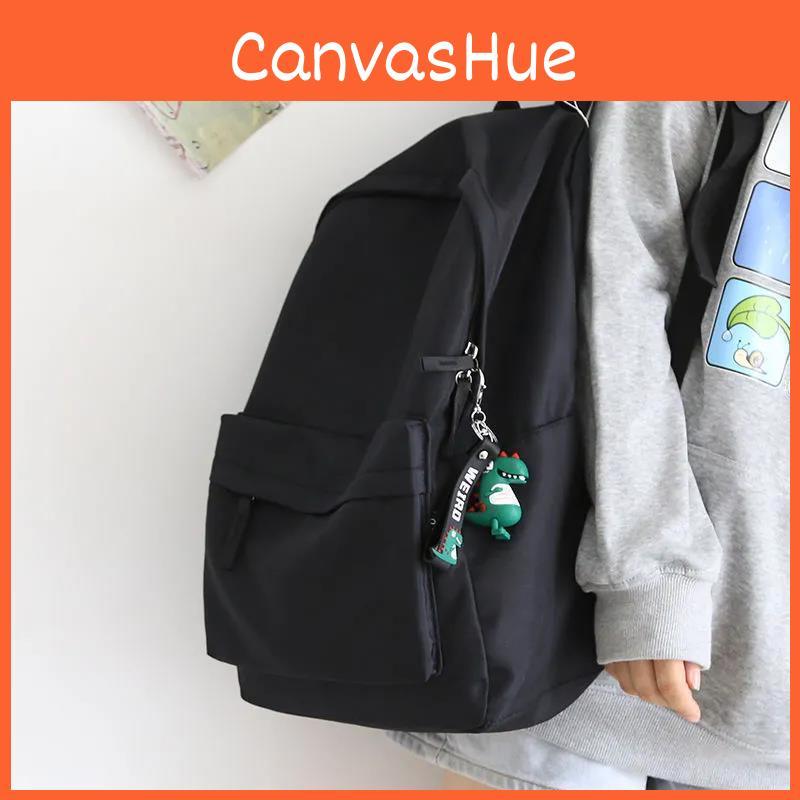 Bag Travel School Versatile Solidcolor Largecapacity Backpack Unisex Black