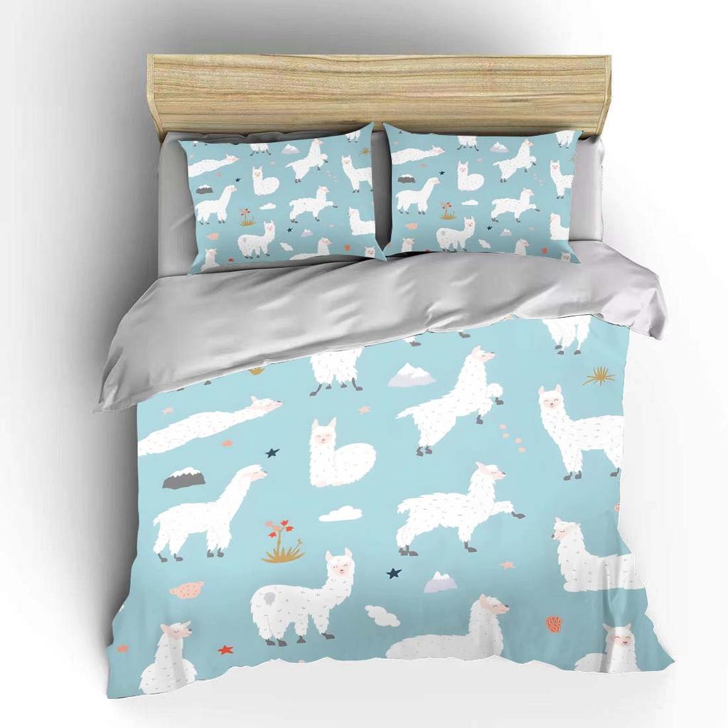 Set Biancheria da Letto con Stampa Sfondo Carino Motivo Alpaca 3 Pezzi 1 Copripiumino 2 Federe per Adulti e Bambini Regalo Lussuoso Dimensioni Matrimoniale