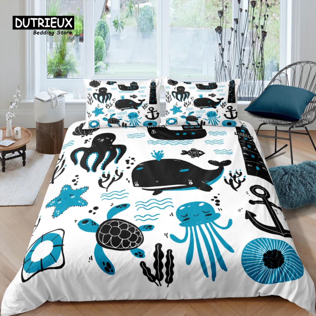 Home Living Luxury 3D Cartoon Fish Bedding Set Duvet Cover Pillowcase Kids Bedding Set Queen and King EU/US/AU/UK Size