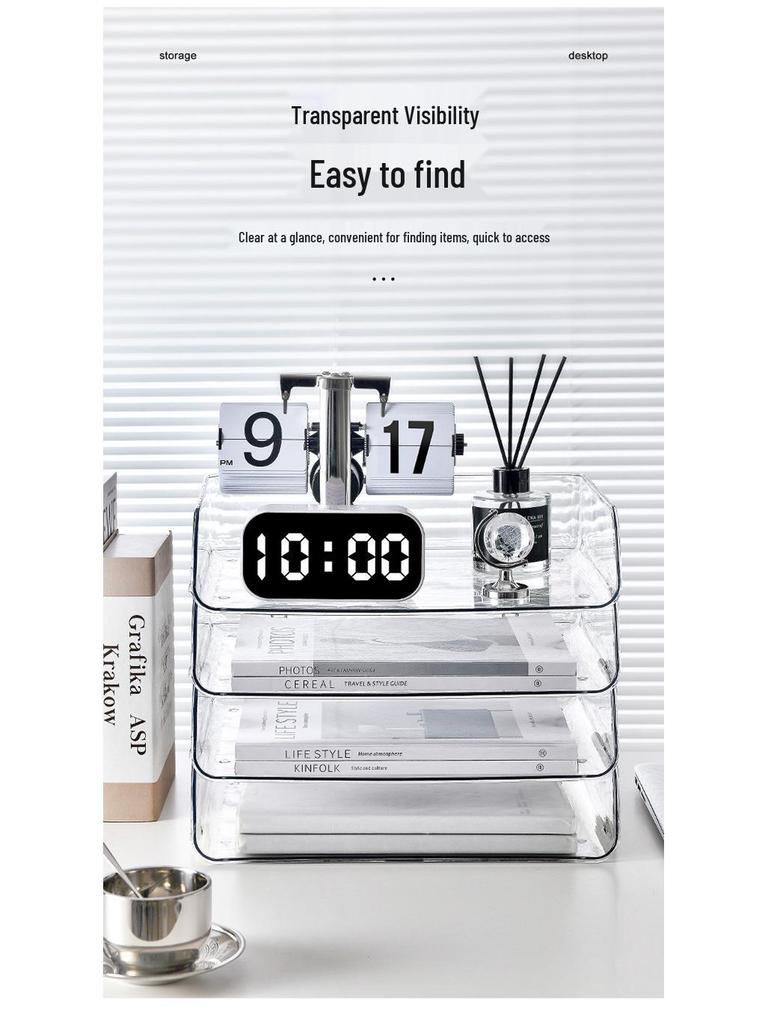Transparent Desktop File Organizer and Document Storage Rack