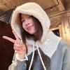 Drawstring Knitted Balaclava Thicken Hooded Scarf Cap Korean Style Neckerchief Hat  Women Girl