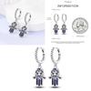Sparkling Blue Zircon Hoop Earrings Pave U Shape Star Devil Eyes Circle S925 Drop Earring Fit Original Party Jewelry