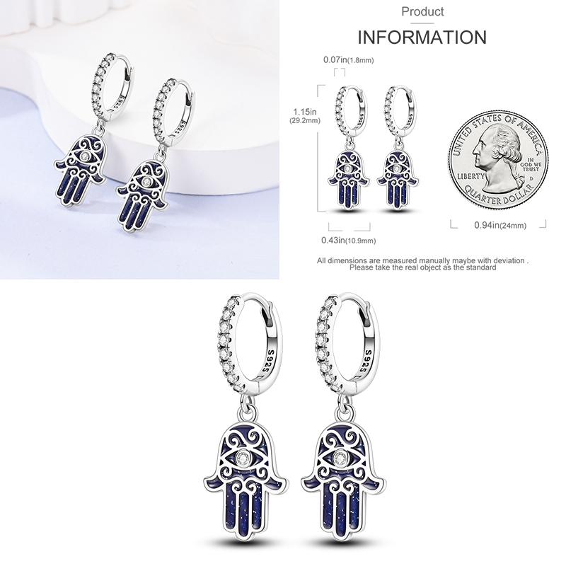 Sparkling Blue Zircon Hoop Earrings Pave U Shape Star Devil Eyes Circle S925 Drop Earring Fit Original Party Jewelry