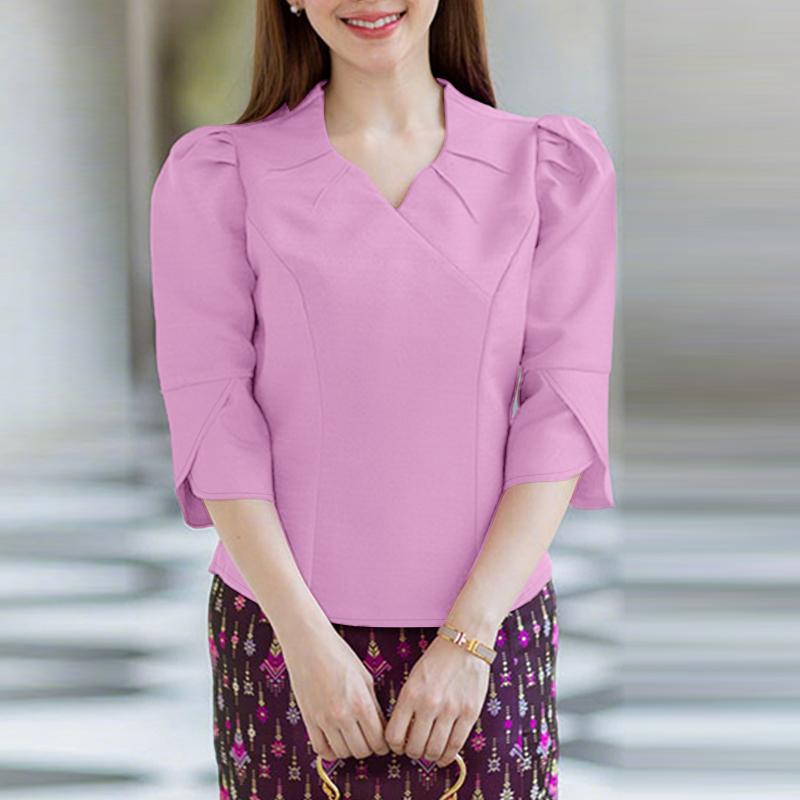 ZANZEA Women Summer V-Neck 3/4 Sleeve Casual Blouse