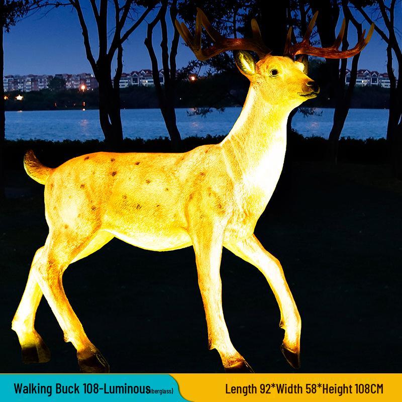 Luminous Fiberglass Sika Deer Sculpture for Garden Lawn Decoration
