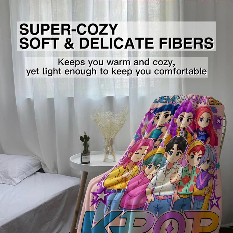 K-Pop Dämonenjäger Cartoon Multifunktionale Plüsch-Überwurfdecke, Neuartige Warme Decke, Geeignet für alle Jahreszeiten, Huntrix Fan-Geschenk