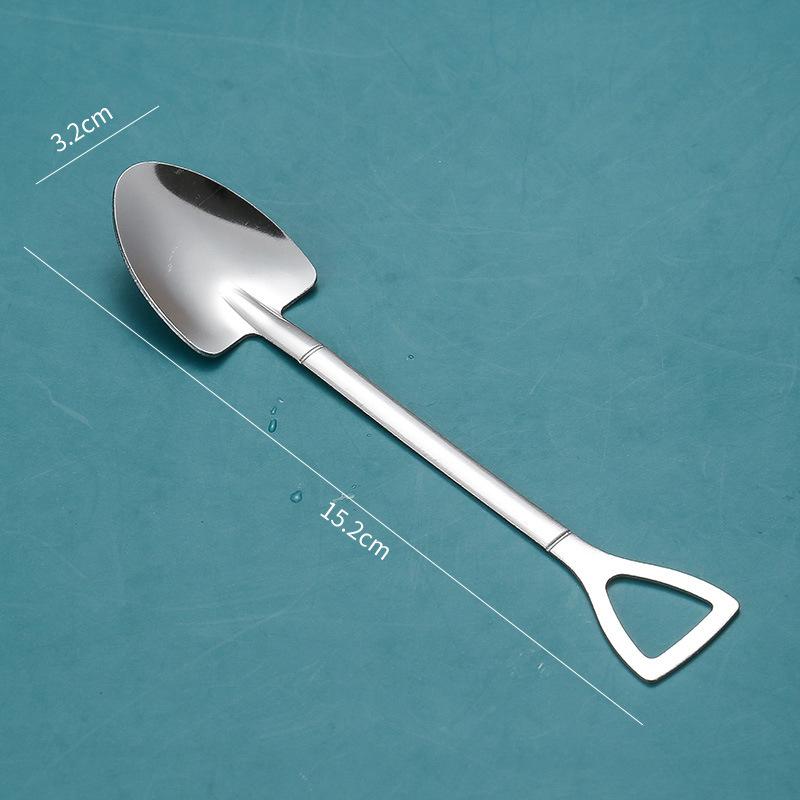 410 Stainless Steel Creative Modeling Shovel Spade Spoon Ice Cream Watermelon Spoon Fruit Fork Dessert Mixing Spoon Tip Spoon