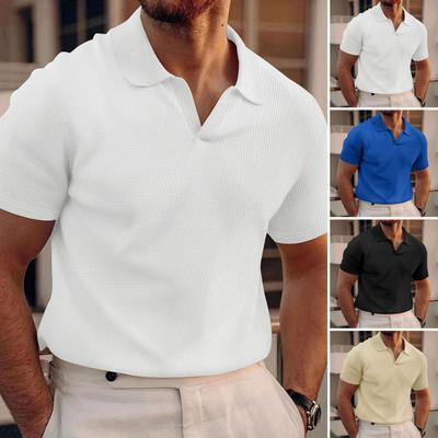 Men Waffle Golf Shirt Short Sleeve Turndown Collar Shirt Textured Casual Summer Shirt for Office Street Vacation Beach Wear